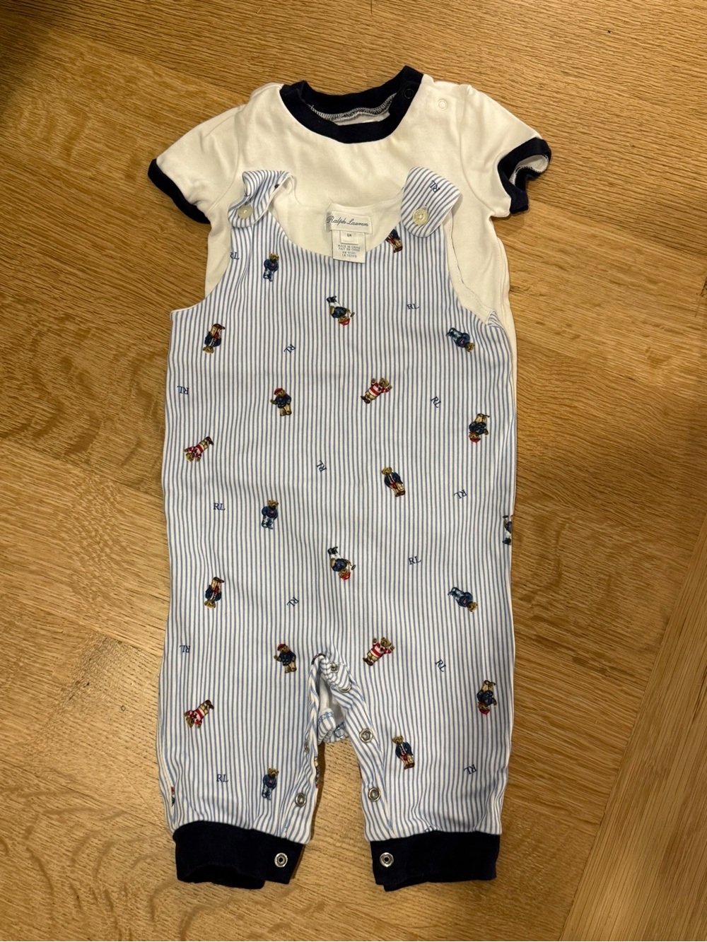 Ralph Lauren Blue & White Striped Baby Overall Set
